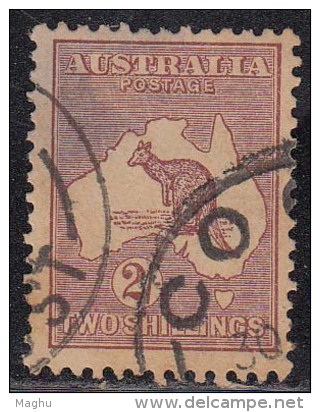 Kangaroo, Kangaroos, 2/- Shillings,  Watermark 7, 1915 Australia Used, Map, - Gebraucht