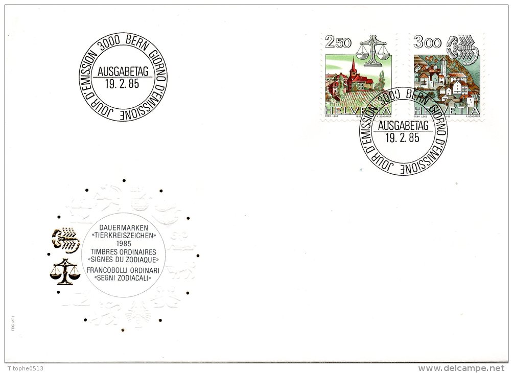 SUISSE. N°1217-8 Sur Enveloppe 1er Jour (FDC) De 1985. Signes Du Zodiaque. - Astrologie