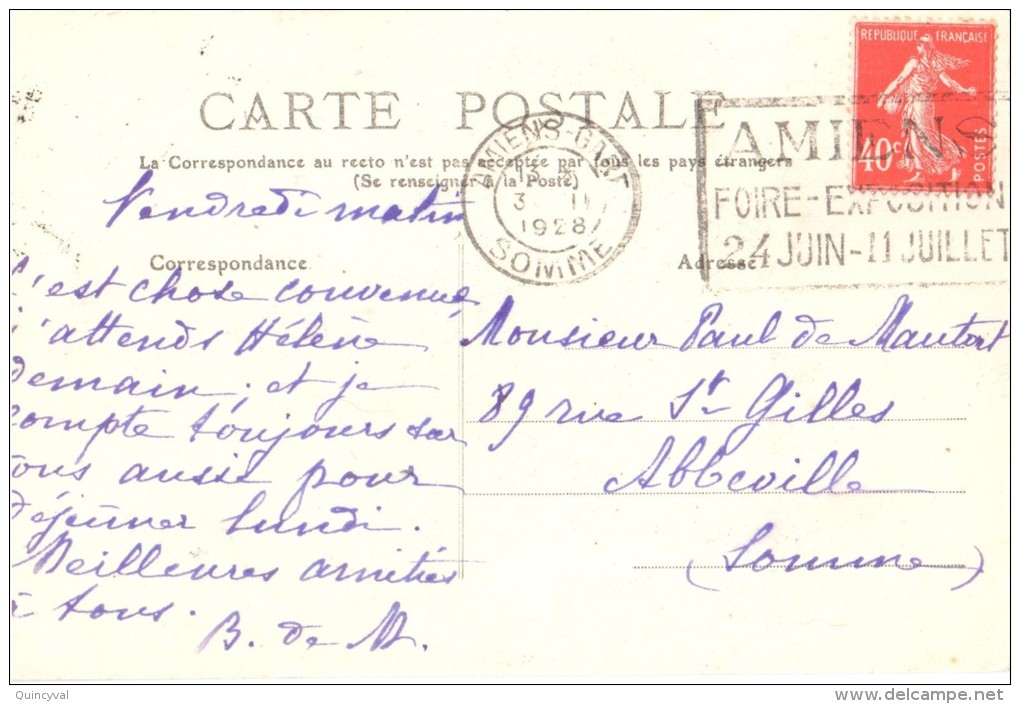 2404 AMIENS Somme Carte Postale 40 C Semeuse Yv 194 Ob Fliers Amien Foire Exposition Dreyfus AMI 307 - Mechanical Postmarks (Other)