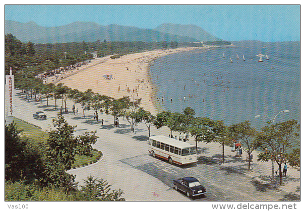 CPA  WONSAN- THE SONGDOWON PANORAMA, BEACH, BUSS, BOATS - Corée Du Nord