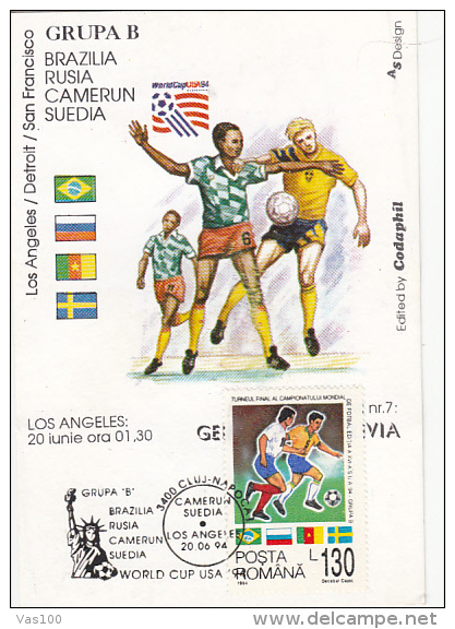 SOCCER, 1994 WORLD CUP, GROUP B, CM, MAXICARD, CARTES MAXIMUM, 1994, ROMANIA - 1994 – USA