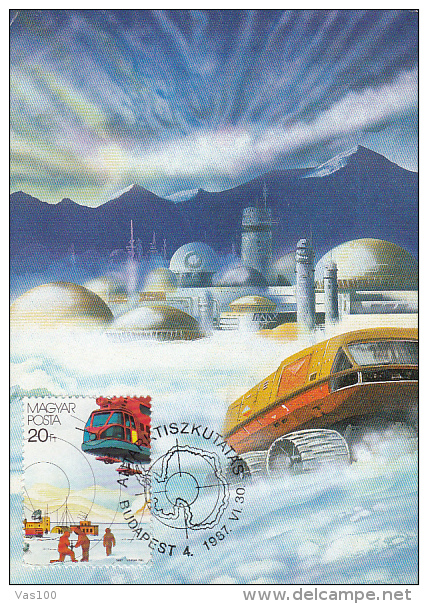 ANTARKTIK EXPLORINGS, HELICOPTERS, BASE, CM, MAXICARD, CARTES MAXIMUM, 1987, HUNGARY - Explorateurs