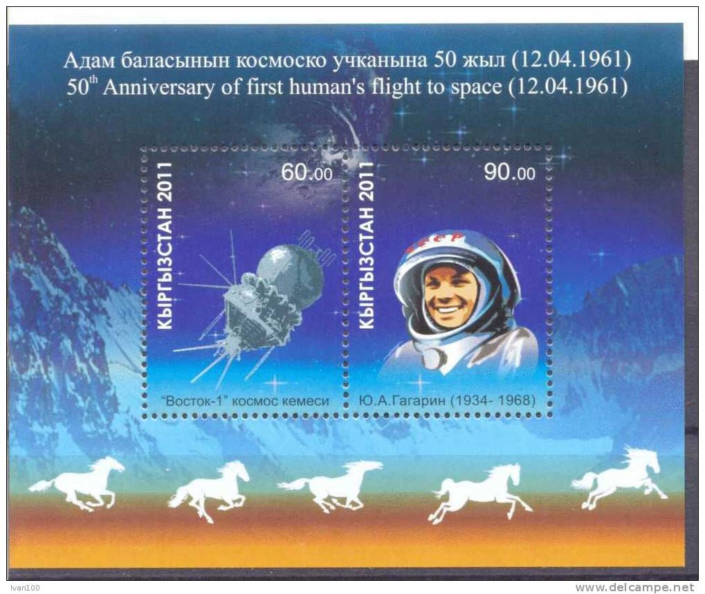 2011. Kyrgyzstan, 50y Of First Flight In Space Of Y. Gagarin, S/s Perforated, Mint/** - Kirghizistan