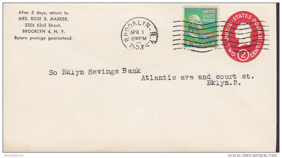 United States Uprated Postal Stationery Ganzsache Entier BROOKLYN (N.Y.) 1953 Cover George Washington - 1941-60