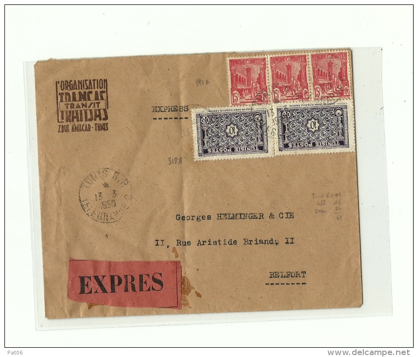 TUNISIE - TUNISLSI  Exprès &ndash; Tarif &laquo; FRANCE Métro &raquo; à 65F. (6.1.1949/1.3.1956)- LI 1°/20g. : 15f.  Exp - Lettres & Documents