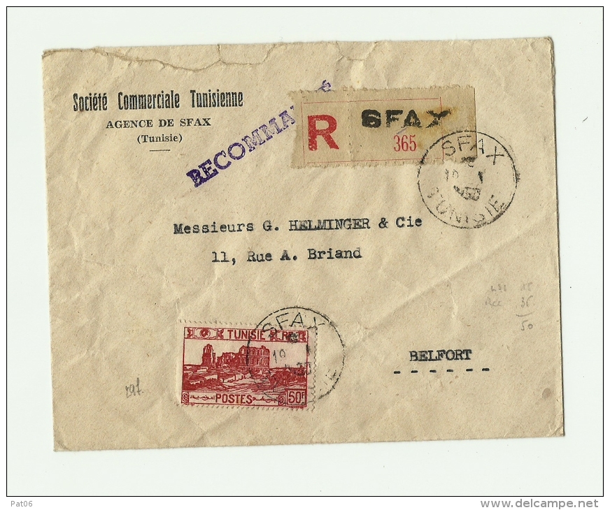 TUNISIE - SFAXLRI  1er Ech. &ndash; Tarif &laquo; FRANCE Métro &raquo; à 50F. (6.1.1949/1.3.1956)- LI 1°/20g. : 15f.  D. - Cartas & Documentos