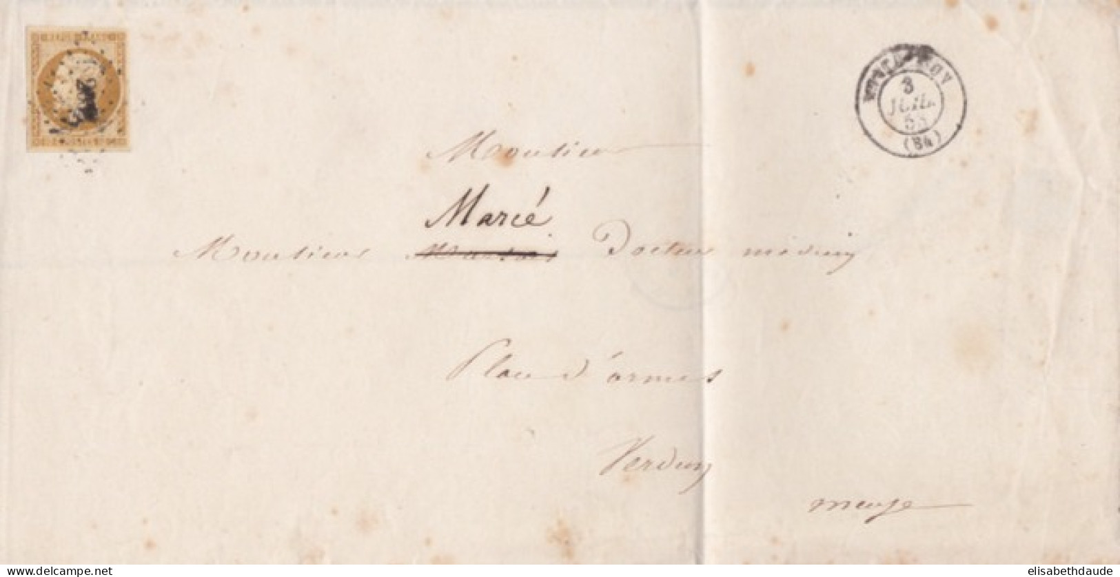 1853 - PRESIDENCE - YVERT N°9 SEUL SUR LETTRE COMPLETE (TARIF RARE) ! De MONTBRISON (LOIRE) => VERDUN - 1852 Louis-Napoleon