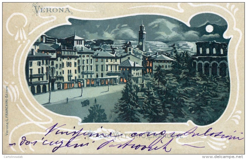 [DC8310] VERONA - PIAZZA VITTORIO EMANUELE - Viaggiata 1903 - Old Postcard - Verona