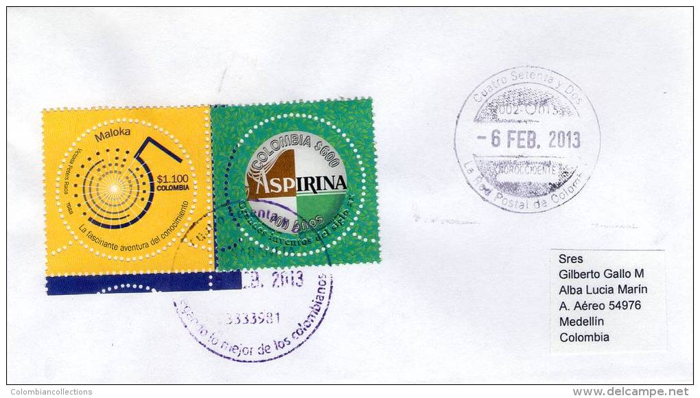 Lote SC326, Colombia, 2013, Sobre, Cover, Circular, Maloka, Aspirina, Maloka, Unusual, Circular Stamp - Unclassified