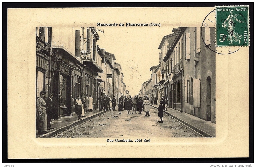 CPA ANCIENNE- FRANCE- FLEURANCE (32)- RUE GAMBETTA COTÉ SUD- TRES BELLE ANIMATION GROS PLAN- COMMERCES - Fleurance