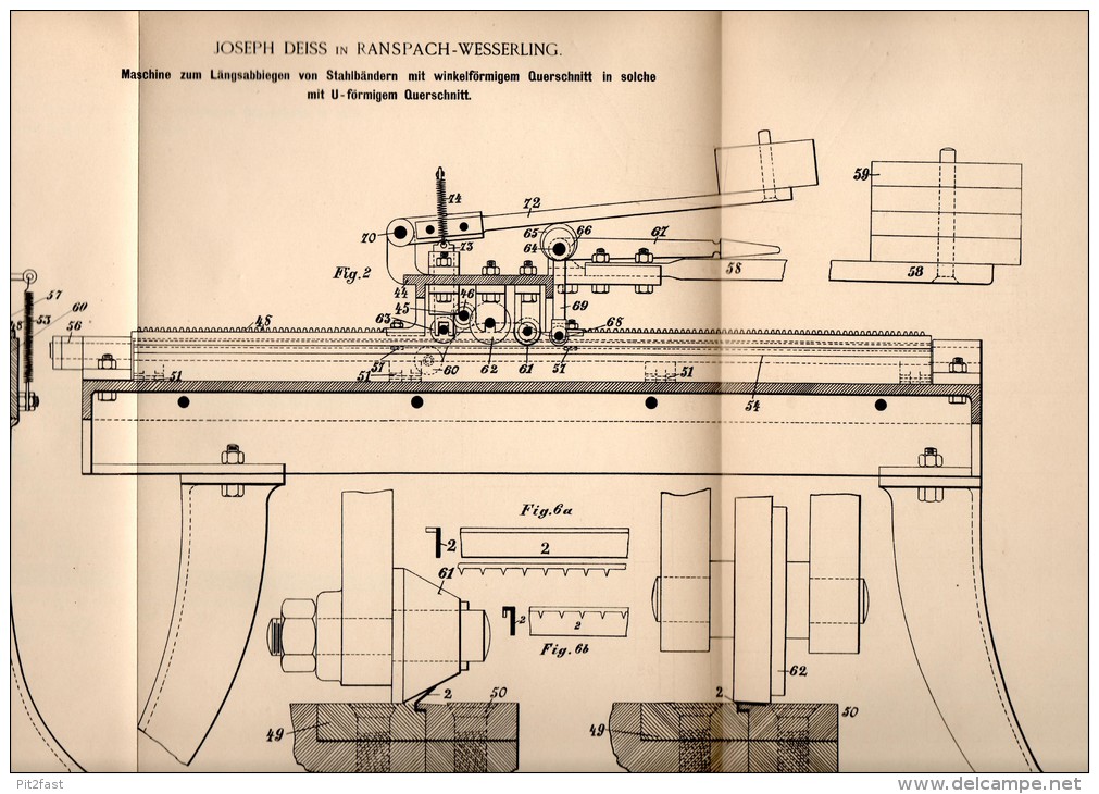 Original Patentschrift - J. Deiss In Ranspach - Wesserling , 1892 , Machine Pour Bandes D´acier !!! - Machines