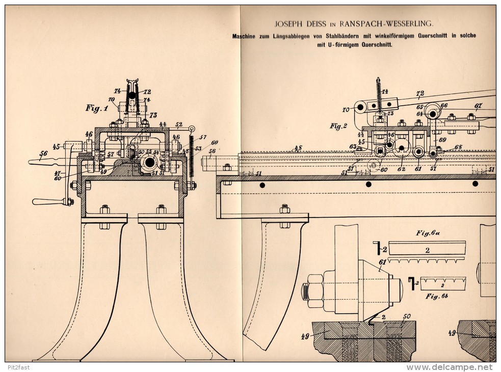 Original Patentschrift - J. Deiss In Ranspach - Wesserling , 1892 , Machine Pour Bandes D´acier !!! - Machines