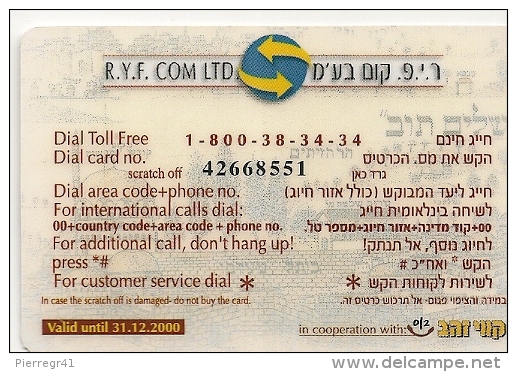 CARTE-PREPAYEE-ISRAEL-TELECLICK-50U -JERUSALEM-31/12/2000-- GRATTEE- T BE - Israel