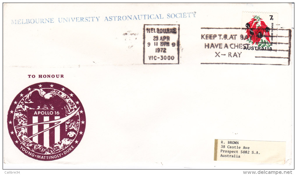 APOLLO 16 To Honour  AERONAUTICAL SOCIETY  MELBOURNE UNIVERSITY AUSTRALIE 23 Avril 1972 - Océanie