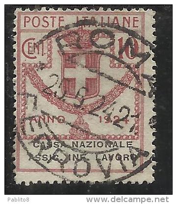 ITALY KINGDOM ITALIA REGNO 1924 PARASTATALI CASSA NAZIONALE ASSICURAZIONI INFORTUNI SUL LAVORO CENT. 10 USED - Franchise