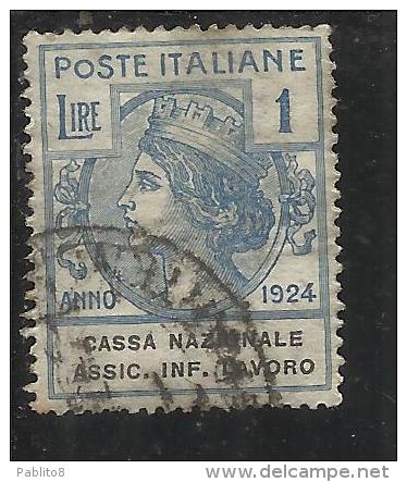 ITALY KINGDOM ITALIA REGNO 1924 PARASTATALI CASSA NAZIONALE ASSICURAZIONI INFORTUNI SUL LAVORO LIRE 1 USED - Franchise