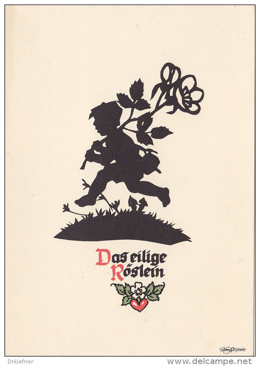 Plischke Scherenschnitt: Junge Mit Rose, "Das Eilige Röslein", Um 1960 - Scherenschnitt - Silhouette