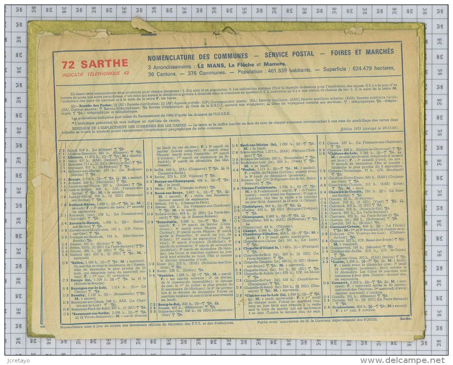 L'Almanach Des PTT De 1970, Sarthe 72 - Grand Format : 1961-70