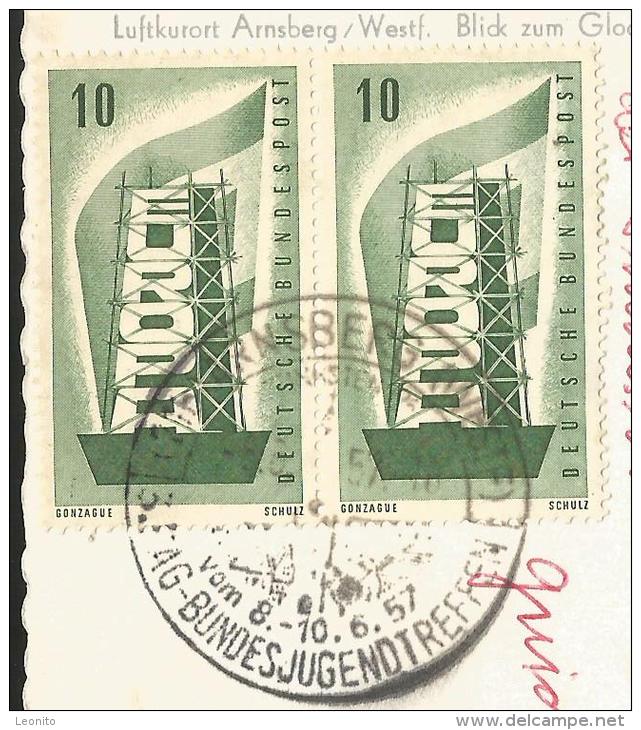 ARNSBERG Nordrhein-Westfalen Ascheberg Glockenturm Gasthaus Zur KRIM Stempel Bundes-Jugendtreffen 1957 - Ascheberg