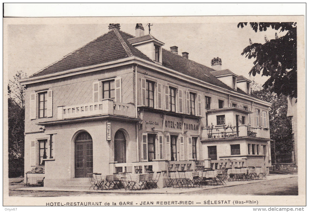 SELESTAT (Bas-Rhin)  HOTEL-RESTAURANT DE LA GARE - Propriétaire Jean REBERT-RIEDI- DOS FACTURE -VOIR 2 SCANS- - Selestat