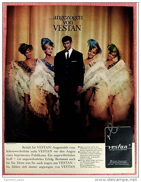 Reklame Werbeanzeige  -  ....angezogen Von Vestan  -  Angestrahlt Vom Scheinwerferlicht  -  Von 1965 - 1940-1970 ...
