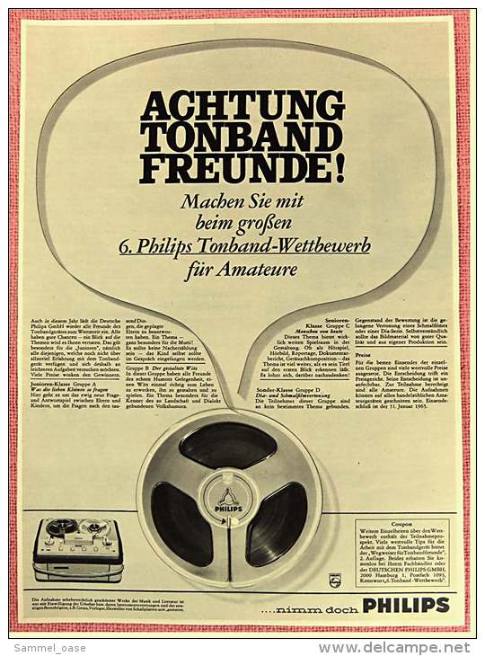 Reklame Werbeanzeige  ,  Philips ,  Achtung Tonband Freunde  -  Von 1965 - Andere Geräte