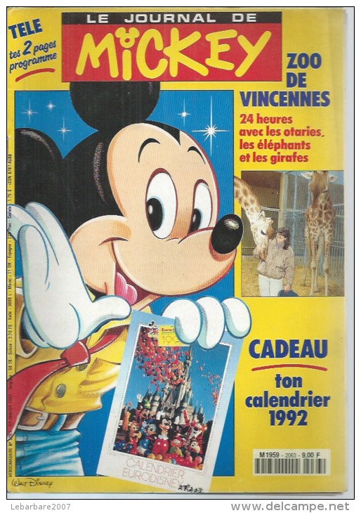 LE JOURNAL DE MICKEY  N° 2063  -  Déssin: WALT DISNEY   -  1992 - Journal De Mickey