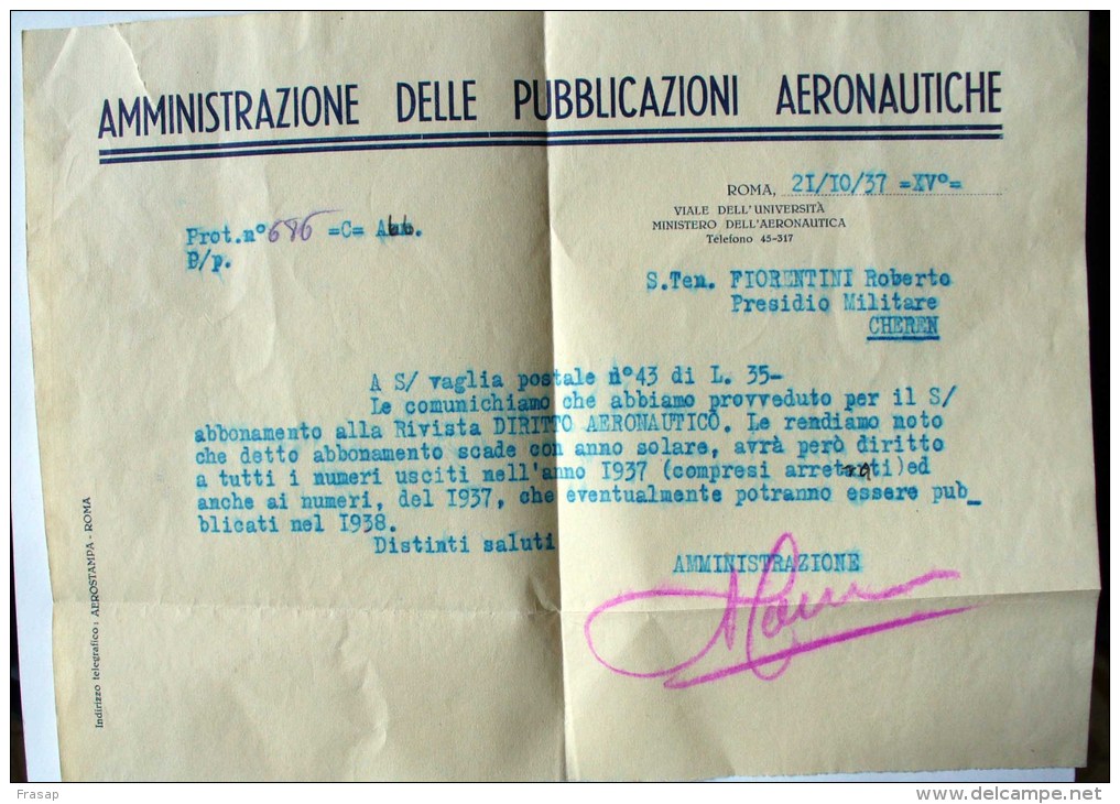 LETTERA IN POSTA ORDINARIA  ETIOPIA ERITREA STUPENA E RARA TIMBRO CHEREN  1938 UFFICIALE TRUPPE COLONIALI - Other & Unclassified