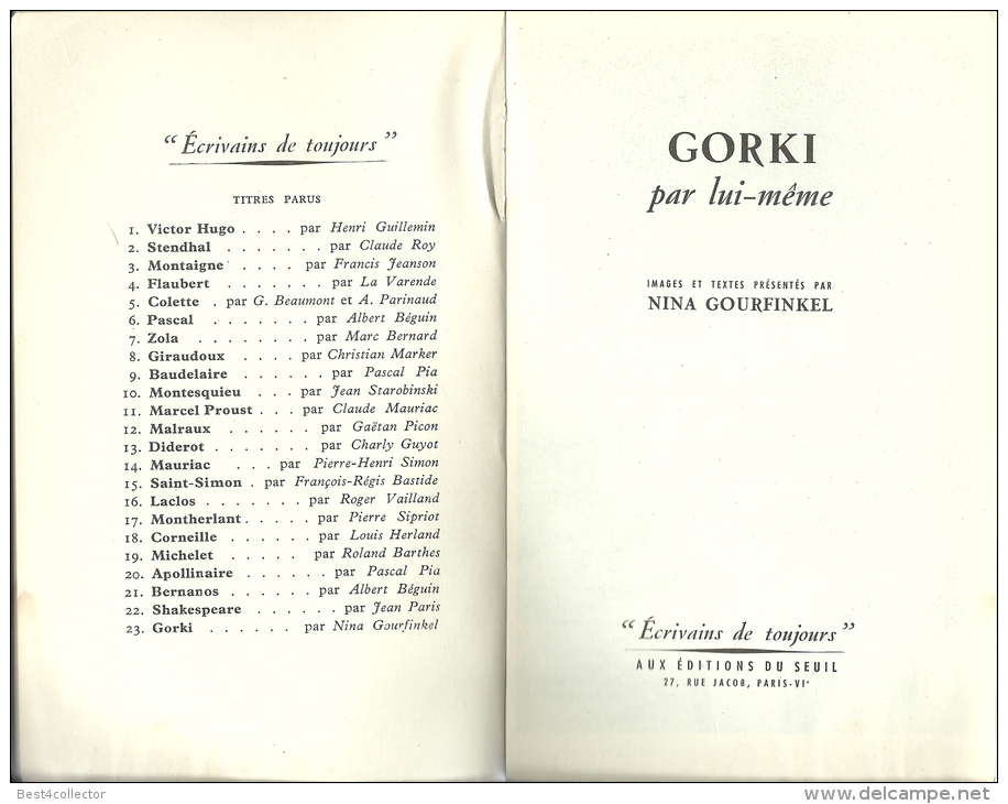 @@@ Gorki Par Lui-Même Nina Gourfinkel - 1954 - Livres Dédicacés