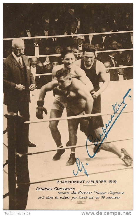 C.P. DU BOXEUR CARPENTIER QUI RAMASSE JOE BECKETT - CHAMPIONNAT D'EUROPE 1919 - Boxing