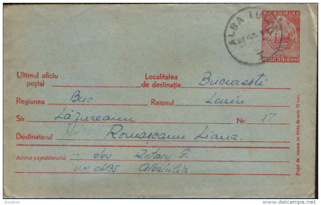 Romania-Postal Stationery  Cover 1954-Coat Republic - Covers