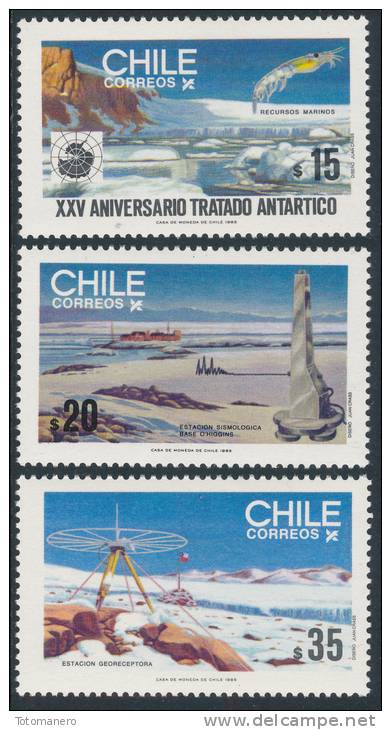 CHILE 1985, 25th Anniversary Of Antarctic Treaty, Set Of 3v** - Tratado Antártico