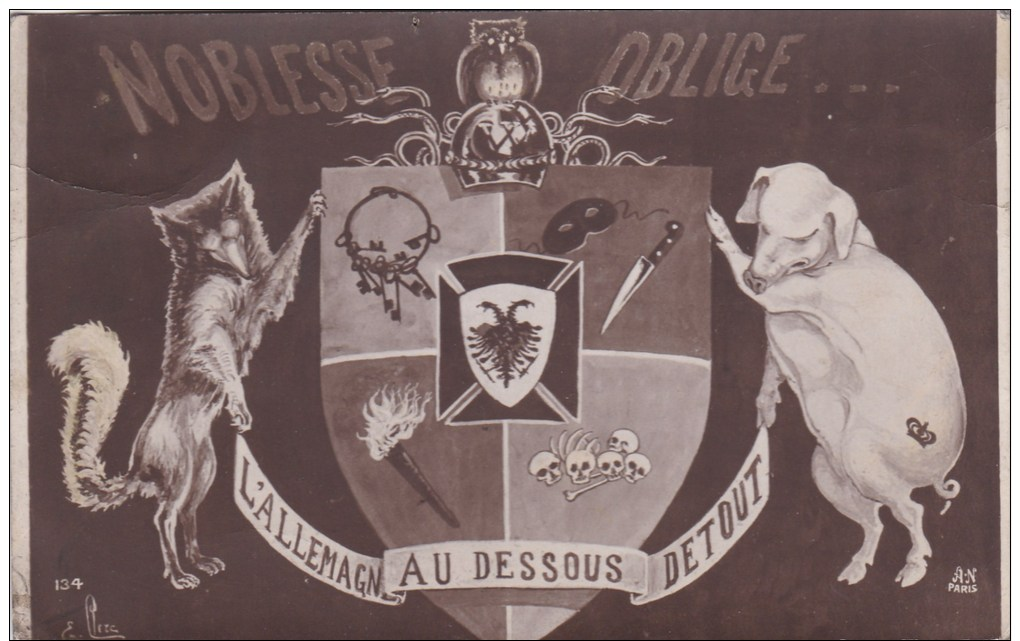 A2A Z30 CPA COCHON PIG FANTAISIE SATYRIQUE PATRIOTIQUE ?? VOIR LOUP MILITARIA CARRICATURE 1919 - Pigs