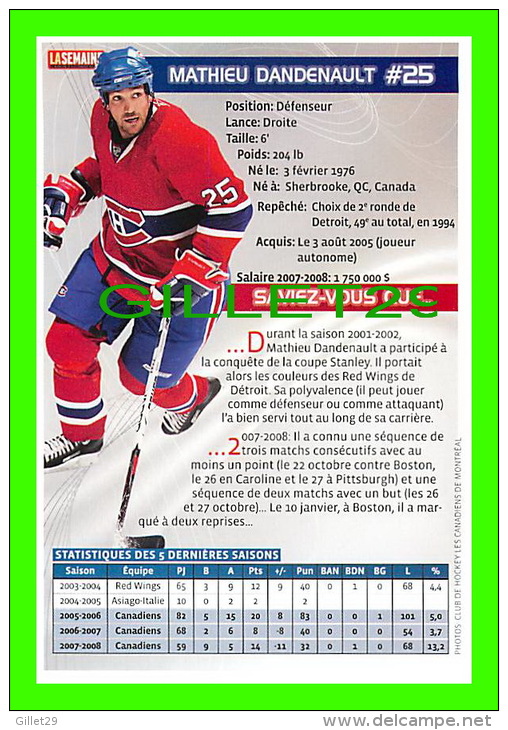 HOCKEY - MATHIEU DANDENAULT,  No 25, CANADIEN DE MONTRÉAL - PHOTOS ET FICHES, 2003-2008 - - Autres & Non Classés