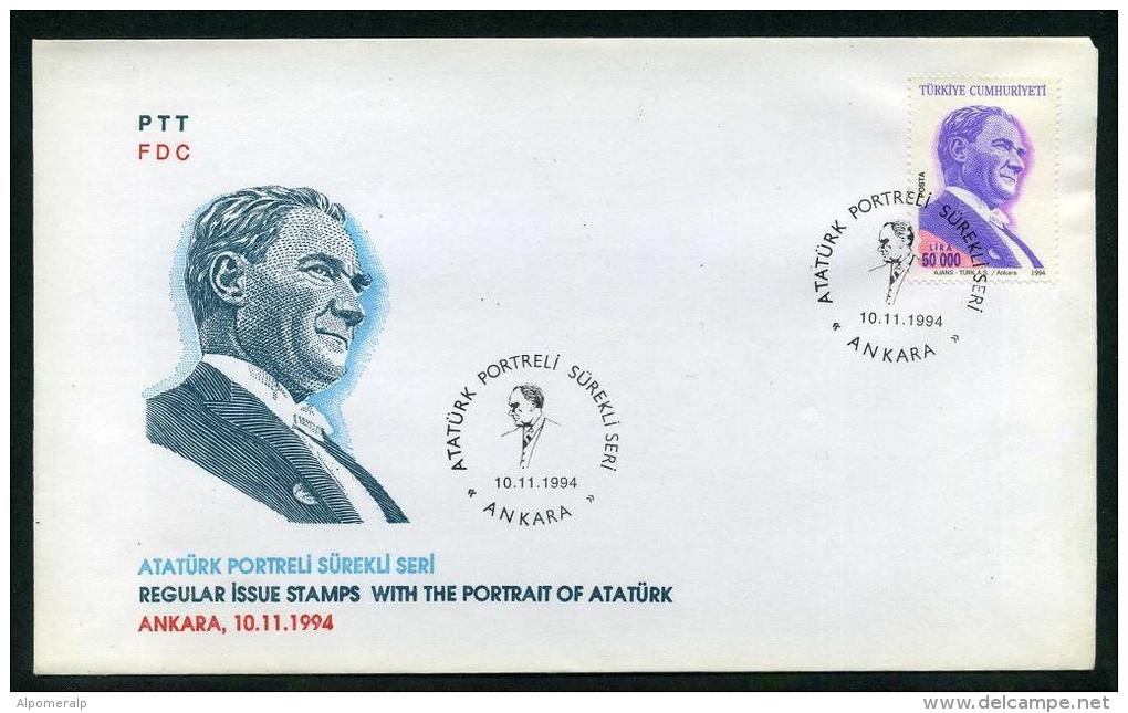 TURKEY 1994 FDC - Regular Issue Stamp With Portrait Of ATATURK, Michel #3031; ISFILA #3425. - FDC