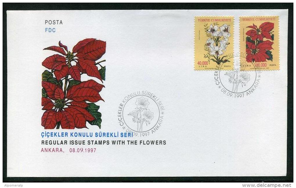 TURKEY 1997 FDC - Regular Issue Stamps With The Flowers, Michel #3124-25; ISFILA #3519-20, Scott #2680-81. - FDC