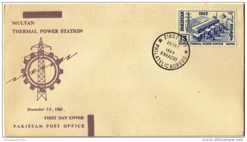 PAKISTAN 1963 MNH FDC FIRST DAY COVER COMPLETION OF MULTAN THERMAL POWER STATION - Pakistan