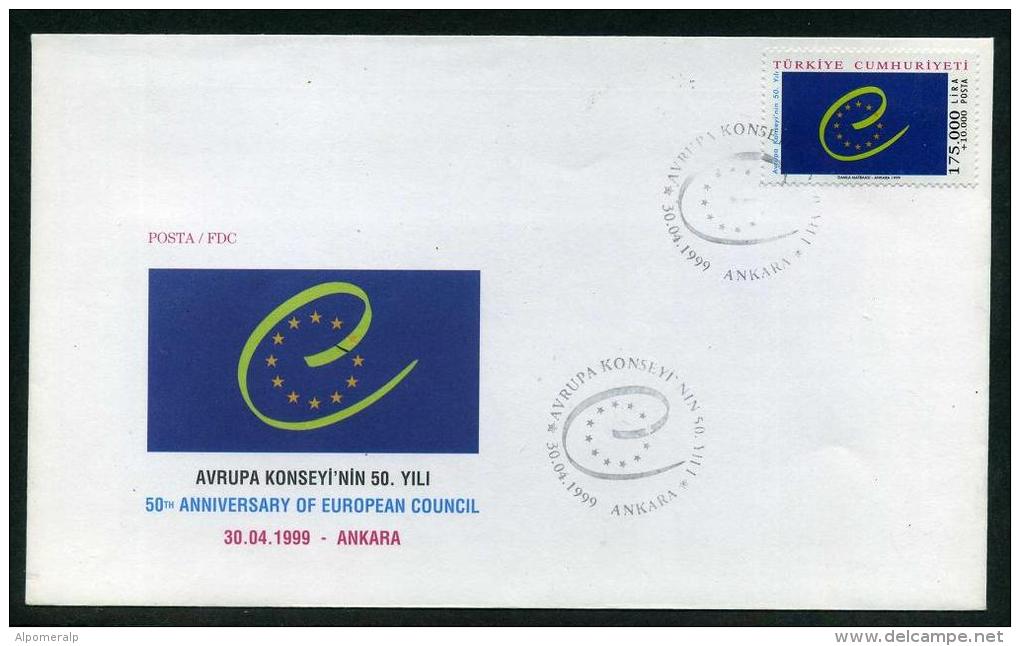 TURKEY 1999 FDC - 50th Anniversary Of European Council, Michel #3178; ISFILA #3575, Scott #B256. - FDC