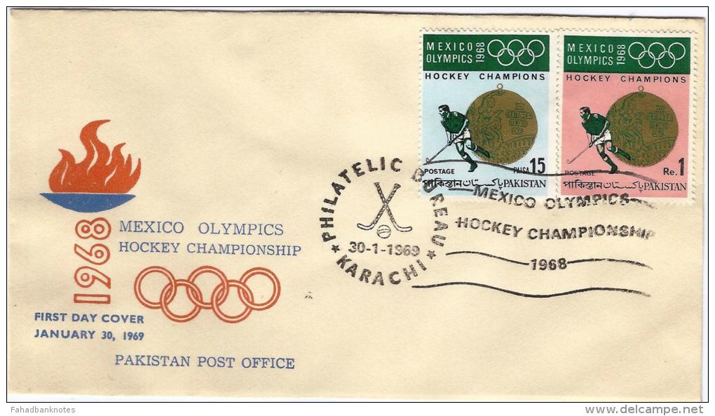 PAKISTAN MNH 1969 FDC FIRST DAY COVER MEXICO OLYMPIC 1968 HOCKEY CHAMPIONS SPORT GAMES - Pakistan