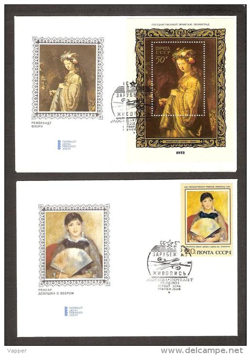 Painting In USSR 1973 7 Stamps+ Sheet 8 FDC Mi 4187-93, BL92  Rembrandt Renoir Sneiders Monet Yan Steen Chardin Lepag - Rembrandt