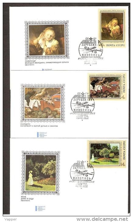 Painting In USSR 1973 7 Stamps+ Sheet 8 FDC Mi 4187-93, BL92  Rembrandt Renoir Sneiders Monet Yan Steen Chardin Lepag - Rembrandt