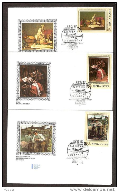 Painting In USSR 1973 7 Stamps+ Sheet 8 FDC Mi 4187-93, BL92  Rembrandt Renoir Sneiders Monet Yan Steen Chardin Lepag - Rembrandt