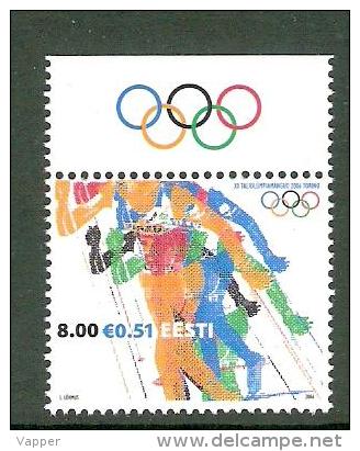 Estonia 2006 MNH Stamp Olympic Winter Games Torino-2006 + Label Olympic Rings - Winter 2006: Turin