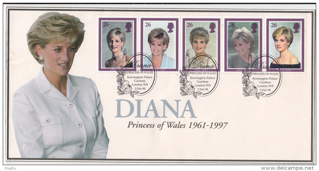 Great Britain 3rd Feb 1998 Funarel / Mourning Cover, FDC Diana, Princess Of Wales,, Rose - 1991-2000 Dezimalausgaben