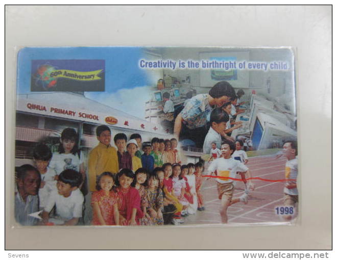 GPT Magnetic Phonecard,1SQPSB 60 Anniversary Of Qihua Primary School, Used - Singapour