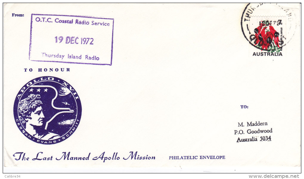 APOLLO 17 To Honour OTC Coastal Radio Service Thursday Island Radio AUSTRALIE 19 Decembre 1972 - Oceania
