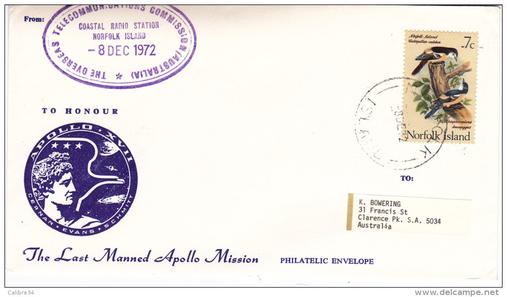 APOLLO 17 To Honour Coastal Radio Station Norfolk Island  AUSTRALIE 8 Decembre 1972 - Ozeanien