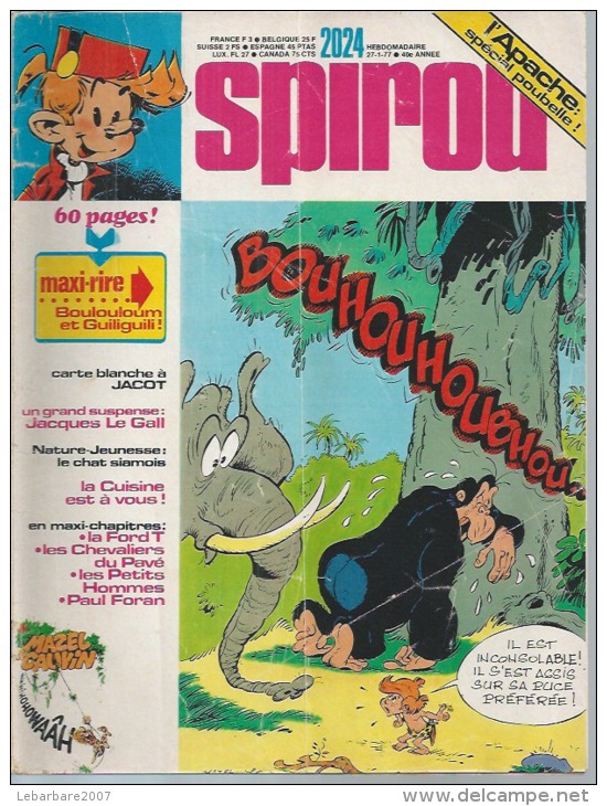 SPIROU  N° 2024  -  Déssin: MAZEL / CAUVIN  -  1977 - Spirou Magazine
