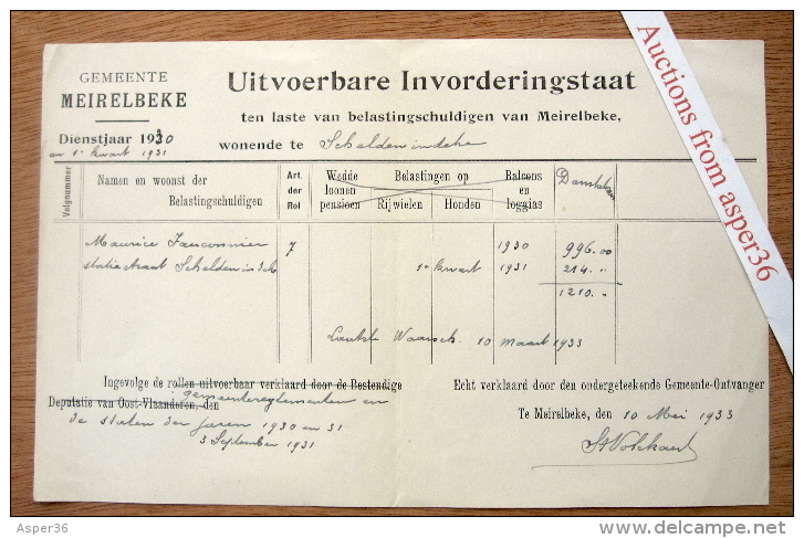 Gemeente Merelbeke "Uitvoerbare Invorderingstaat" 1931 - 1900 – 1949