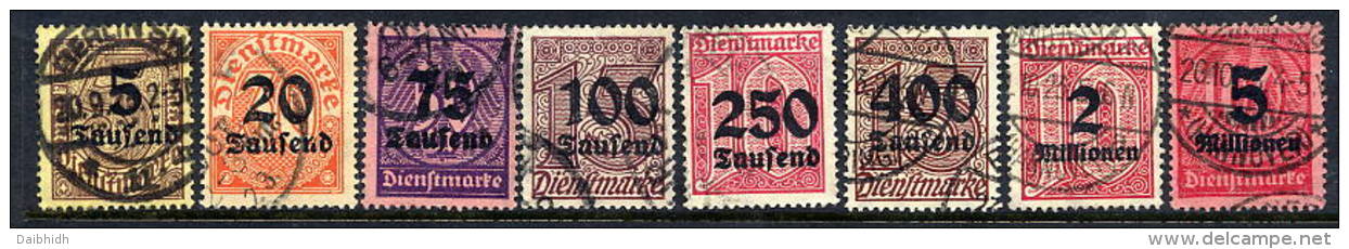 DEUTSCHES REICH 1923 Aug/Oct. Official Surcharges Except 800T And 1 Mio.  . Used.  Michel  Dienst 89-94, 97-98 Cat. €68 - Oficial